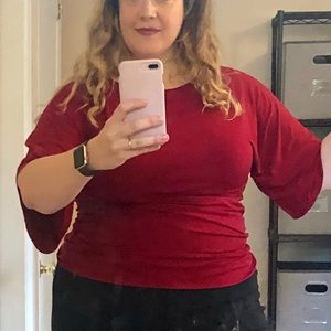 Lane Bryant Tops - Red top; flared sleeves, ruched mid-section Lane Bryant Tops - Red top; flared sleeves, ruched mid-section